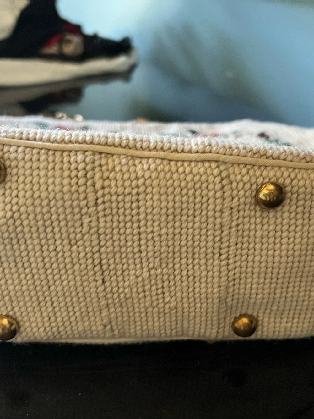 Vintage Floral Beaded White Handbag with Gold Chain Handle